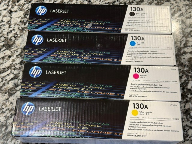 New Genuine HP 130A Toner Set (CF350A CF351A CF352A CF353A) - Sealed In Box