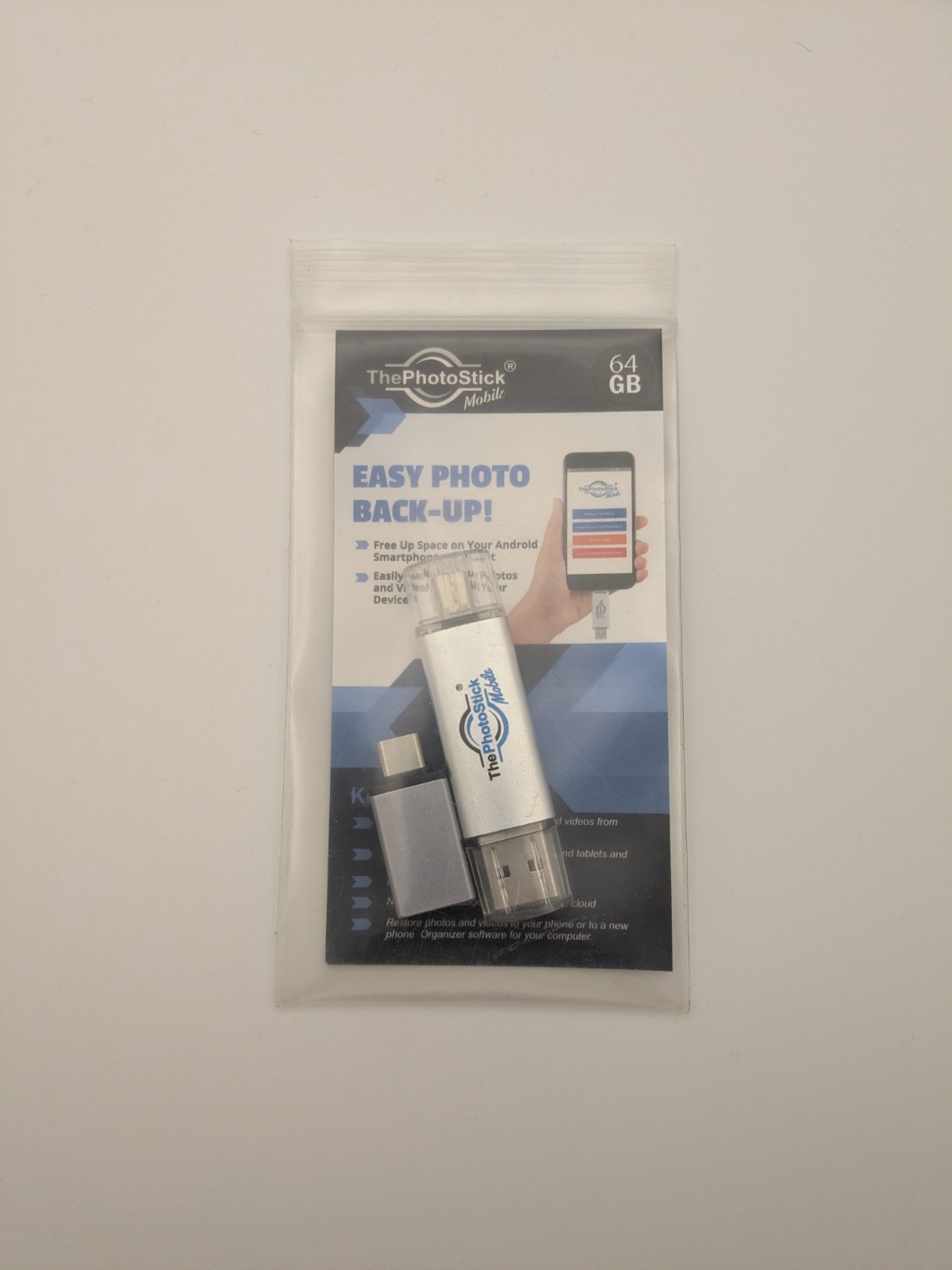 NIB ThePhotoStick Mobile 64GB USB Photo Backup Drive Android PC Mac w USB-C