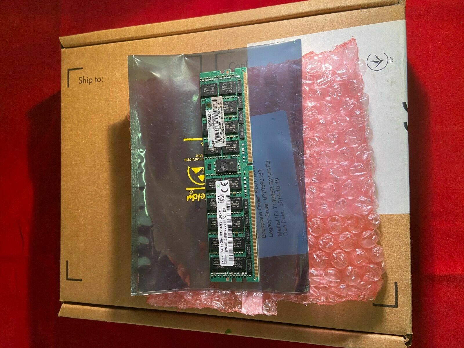 815101-B21 850882-001 840759-091 HPE 64GB Quad Rank x4 DDR4-2666V LR Mem*****   