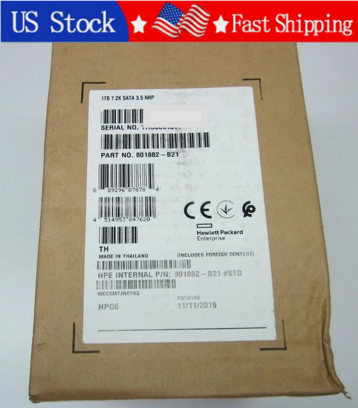 New HPE 801882-B21 1TB SATA 6G 7.2K 3.5" NHP LP G10 HDD 861686-B21 862130-001