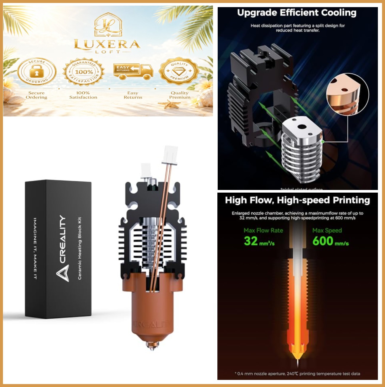 3D Printer Hotend Kit Ceramic Heating Block 600mm/s High Speed 300C Quick Swap