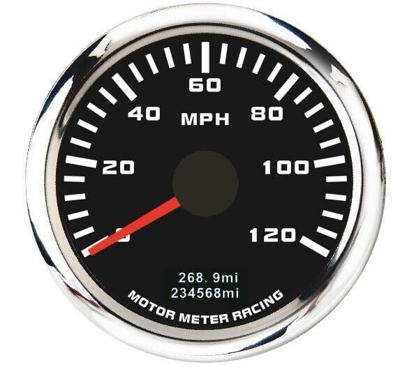 52mm GPS Speedometer Digital Odometer 120 MPH Black Dial LED Waterproof