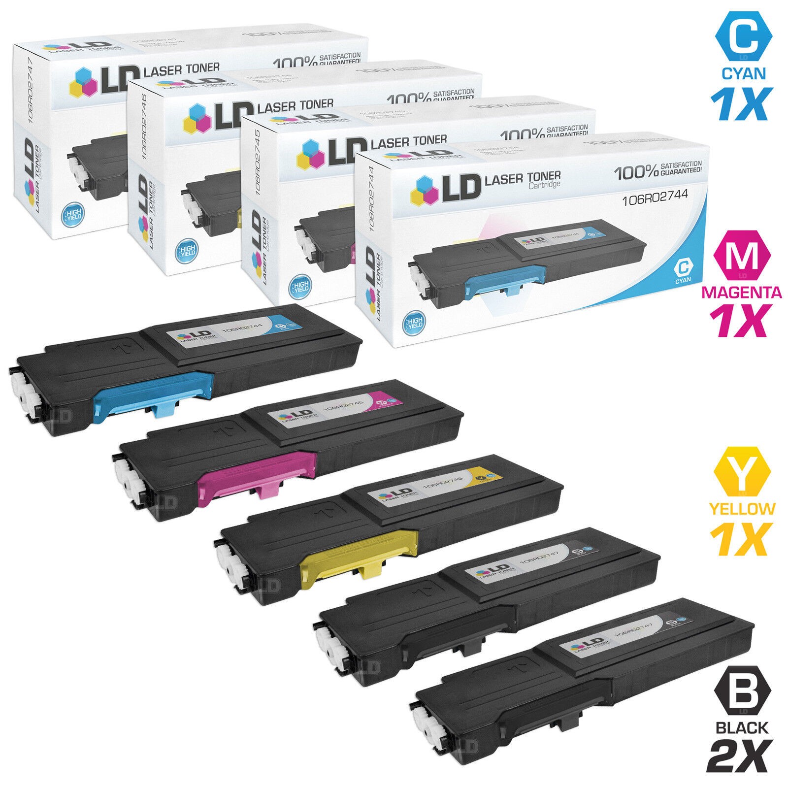 LD Compatible Toners Xerox 5 Pack: 106R02747 106R02744 106R02745 106R02746