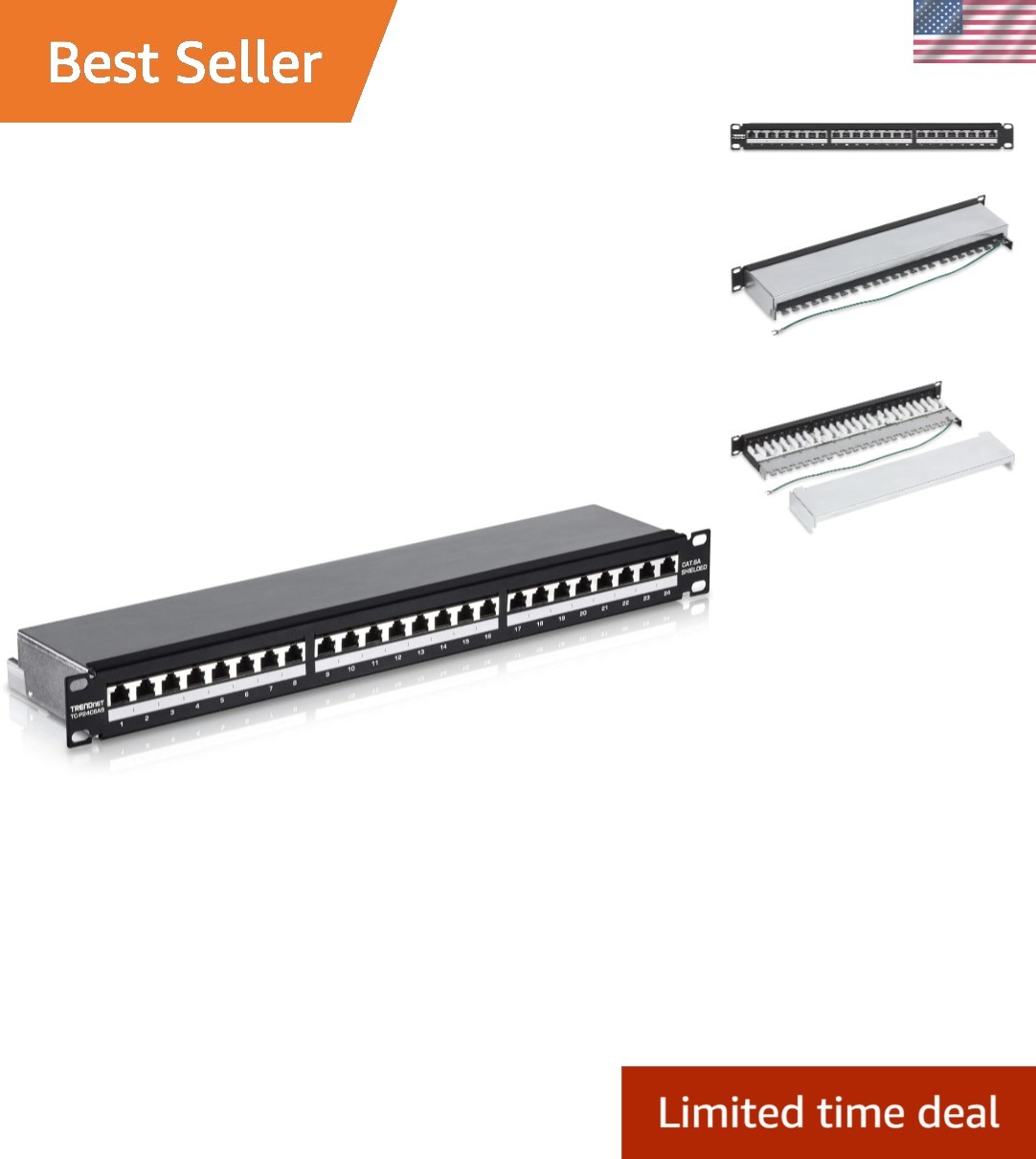 24-Port Cat6A Shielded Patch Panel 1U 10G Ethernet Compatibility