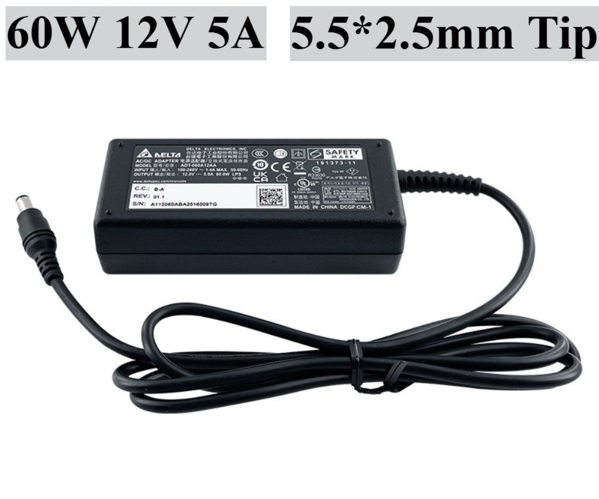 Genuine Delta 60W 12V 5A Charger AC Adapter 5.5*2.5mm Tip Power Supply