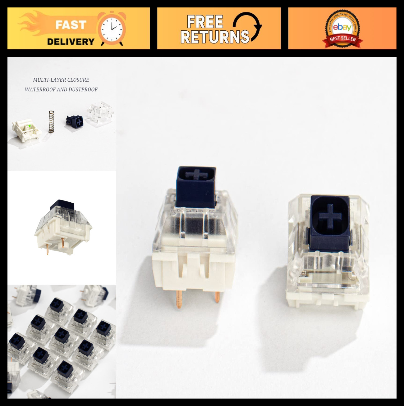 90 Pack RGB Kailh Box Switches - Navy 3 Pin Mechanical Keyboard Switches, IP56 W