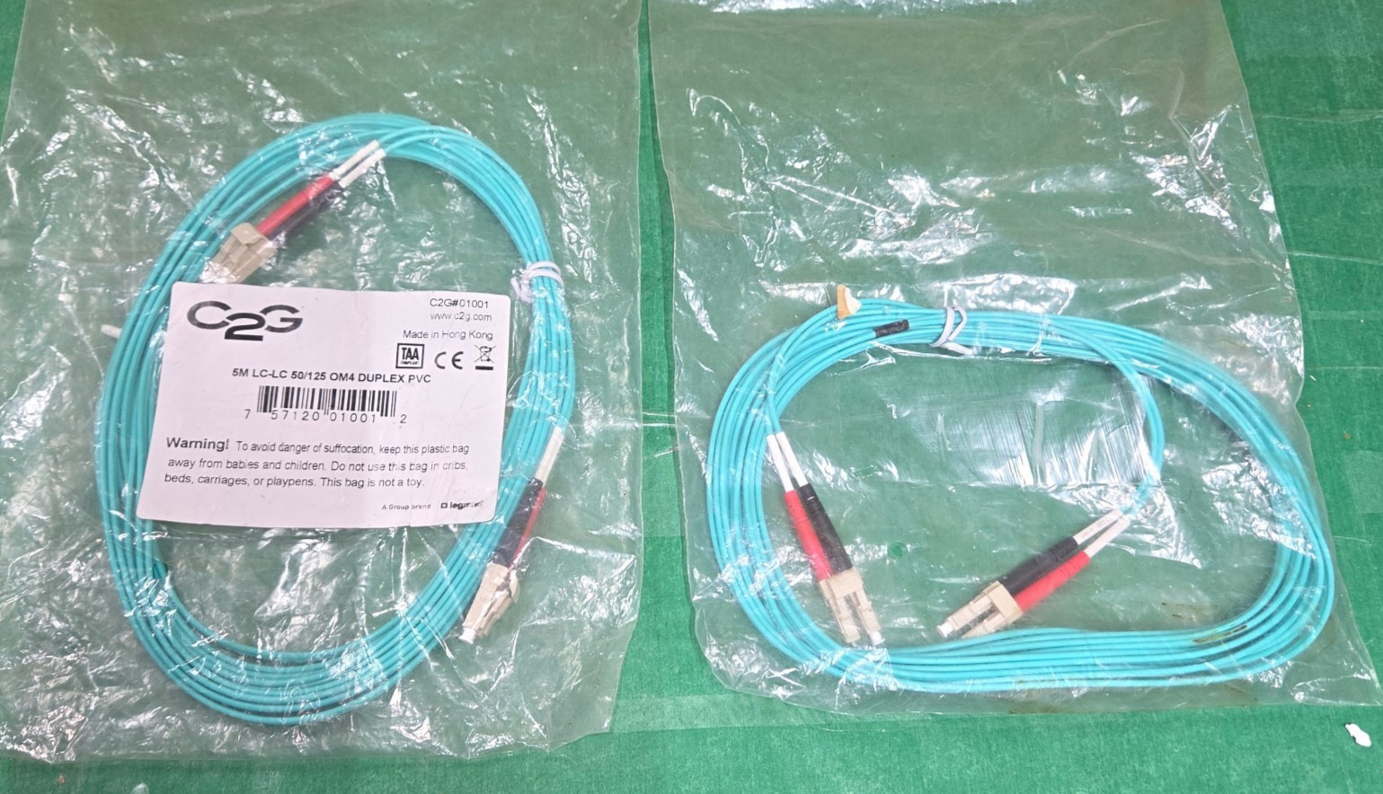 Lot of 2 C2G 01001 5M LC-LC OM4 50/125 Duplex Multimode Fiber Cable