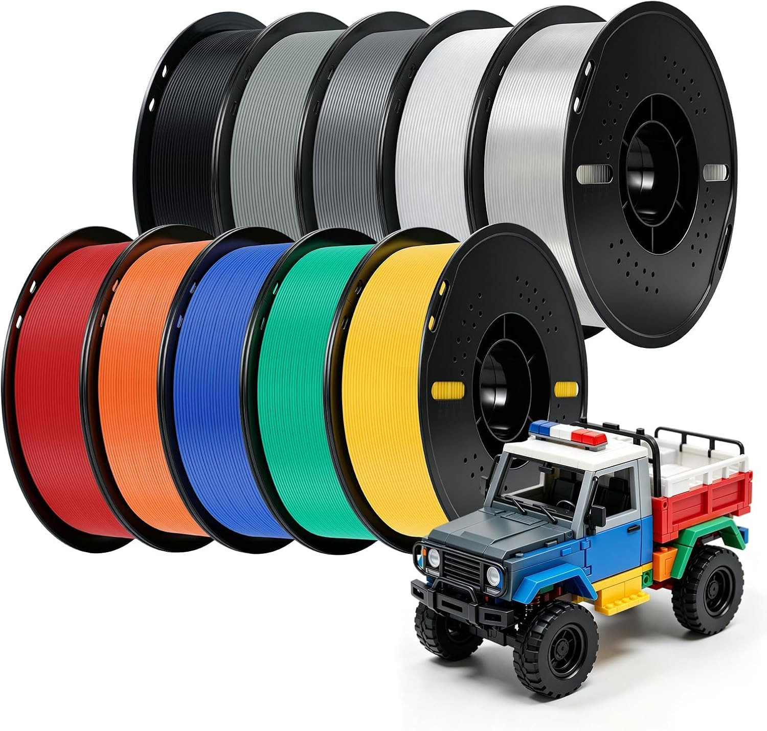 PLA plus 3D Filament Bundle, 10 Rolls, 1Kg Spool, Ten Colors | Dimensional Accur