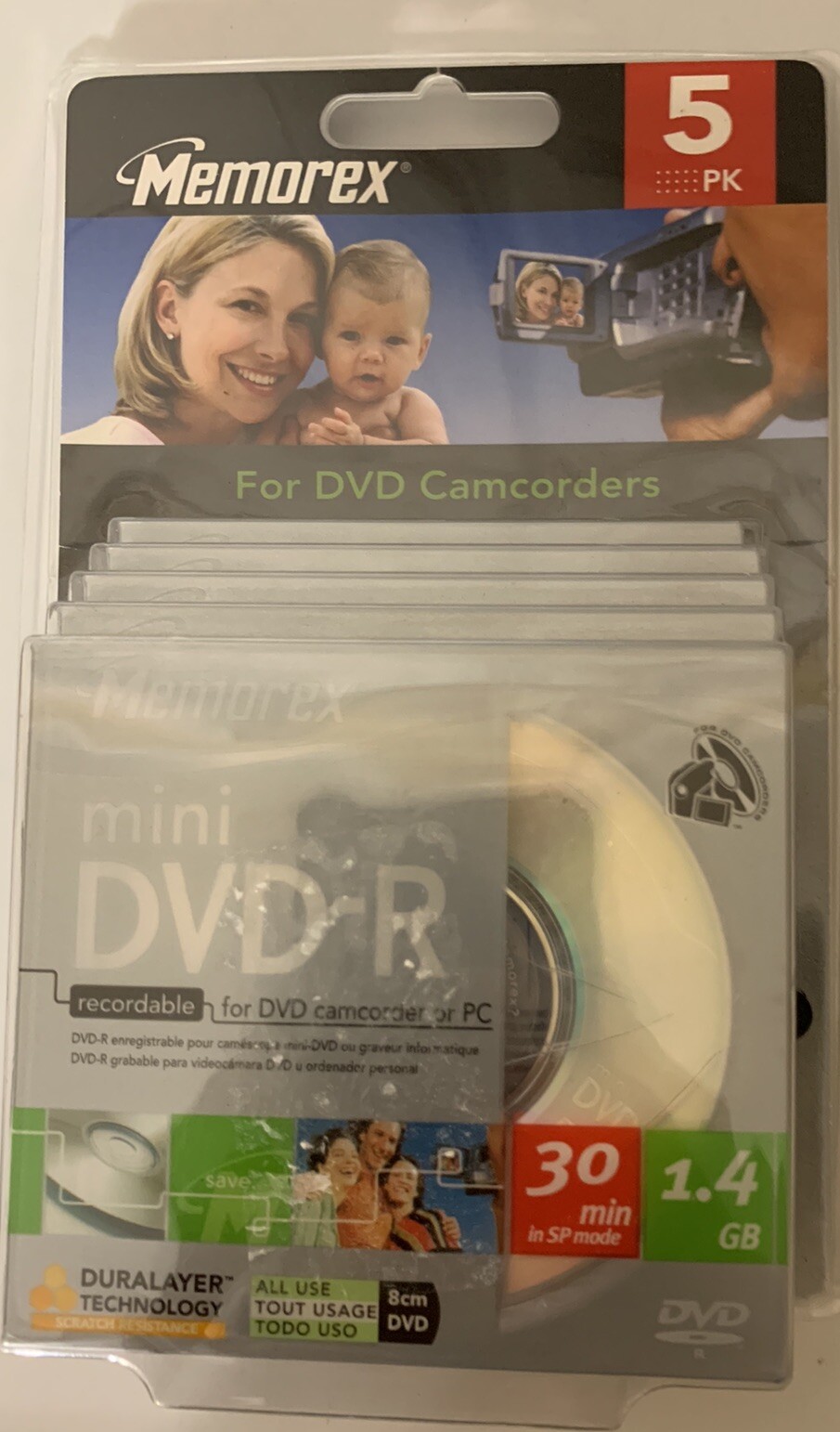 5-Pack Memorex 4X Camcorder 1.4 GB 30 Min Mini DVD-R Case Single Sided 8cm