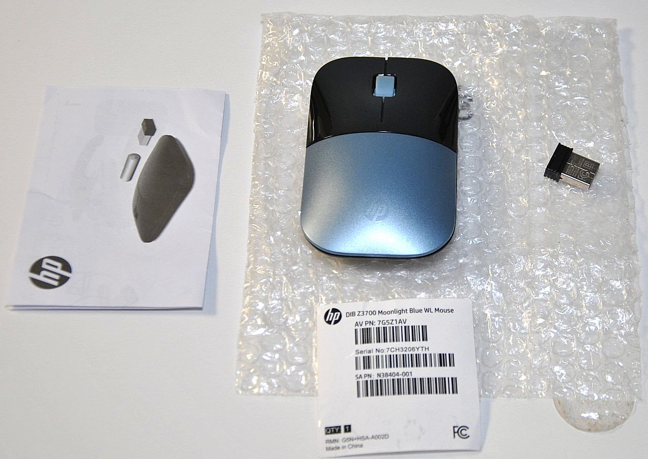 N40817-001, 7G5Z1UA,  HP Z3700 , MOONLIGHT BLUE  WIRELESS MOUSE (57780) A