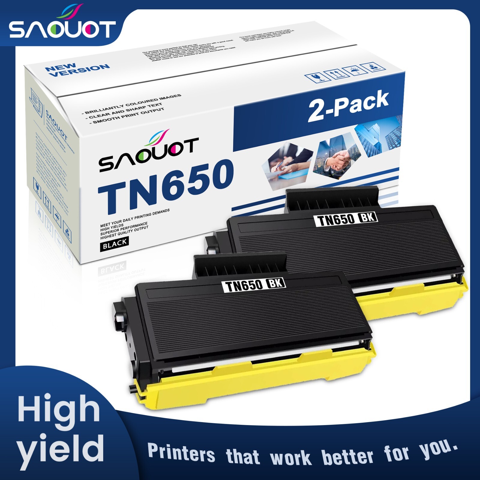 TN-650 Black Toner Cartridge 2PK Replacement for Brother HL-5270DN MFC-8480DN