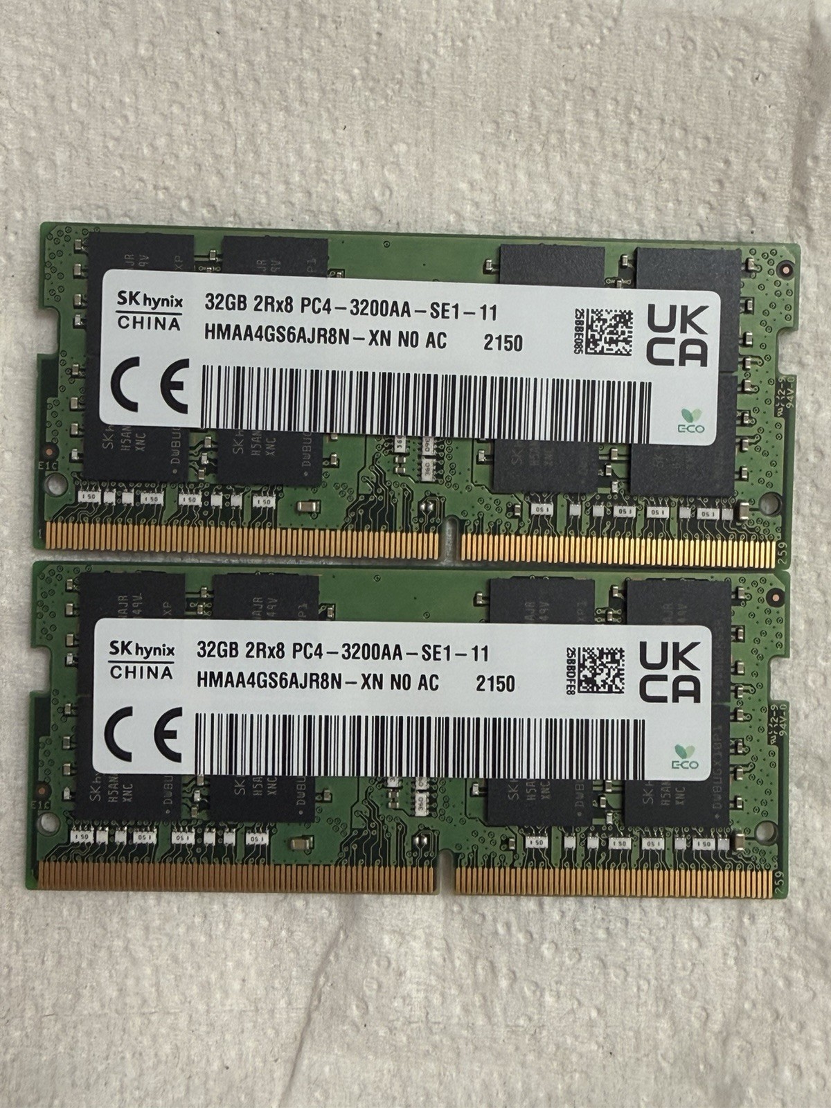 Lot of 2 Micron/32GB 2Rx8 PC4-3200AA-SE1-11 DDR4 Laptop RAM