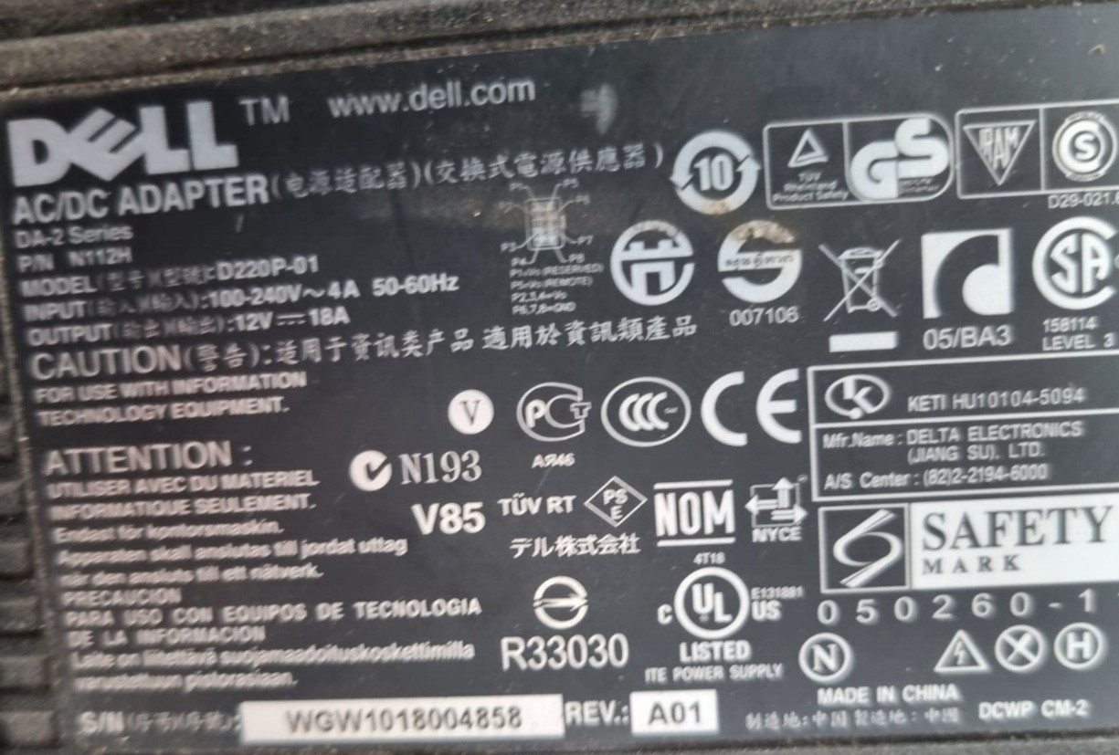 DELL DA2 Series A/C ADAPTER FOR OPTIPLEX 745 755 760 GX620 SX280. Tracked Ship