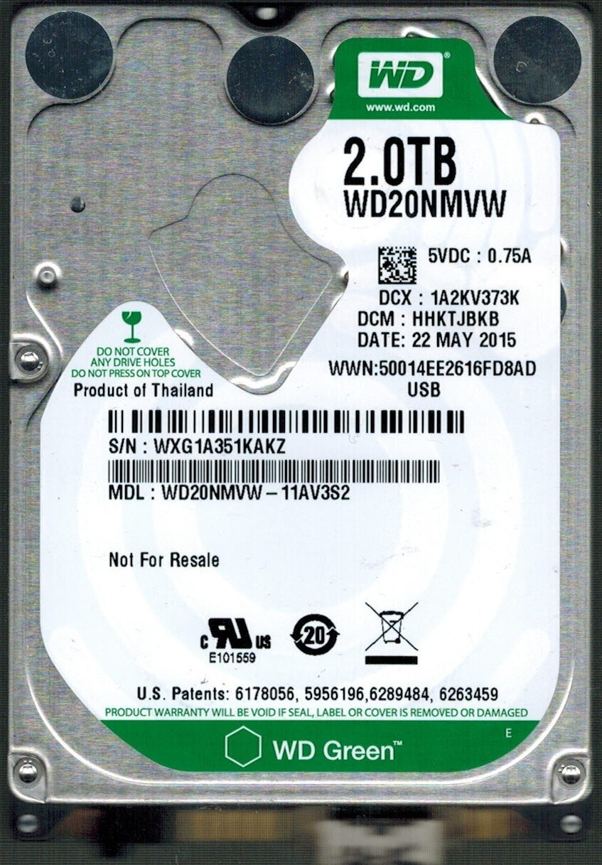 WD20NMVW-11AV3S2 S/N: WXG1A DCM: HHKTJBKB WESTERN DIGITAL 2TB THAILAND MAY 2015