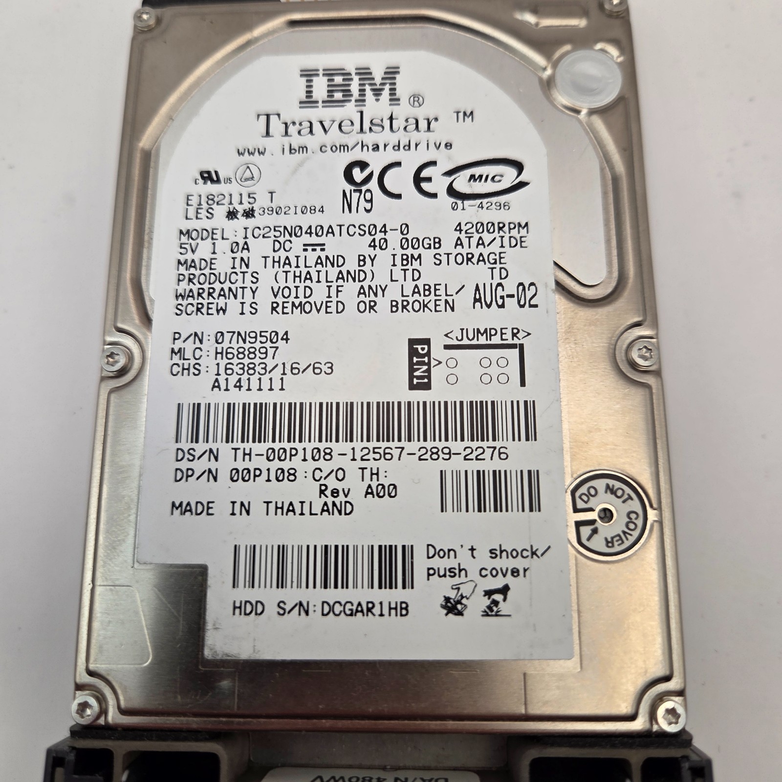IBM Travelstar IC25N040ATCS04 40GB 2.5in IDE PATA Laptop Hard Drive