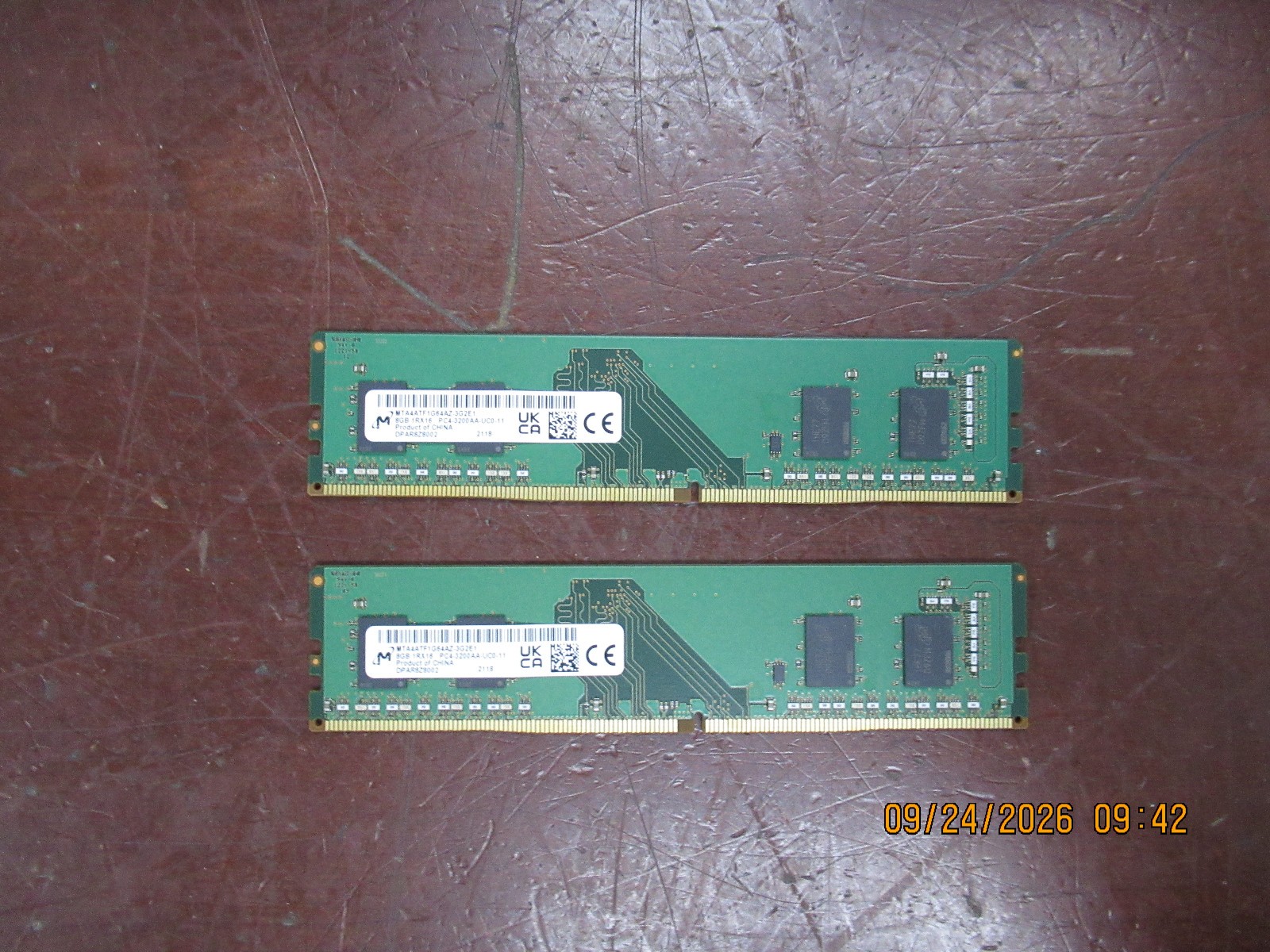 Lot of 2 Micron MTA4ATF1G64AZ-3G2E1 8GB 1RX16 DDR4 PC4-3200AA Desktop Ram Memory