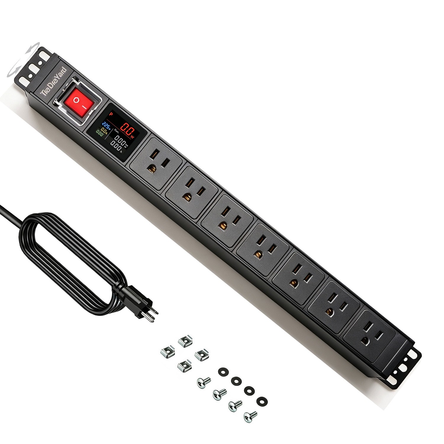 19 inch 1U PDU Rack Mount Power Strips with Energy monitor meter, 7 outlet