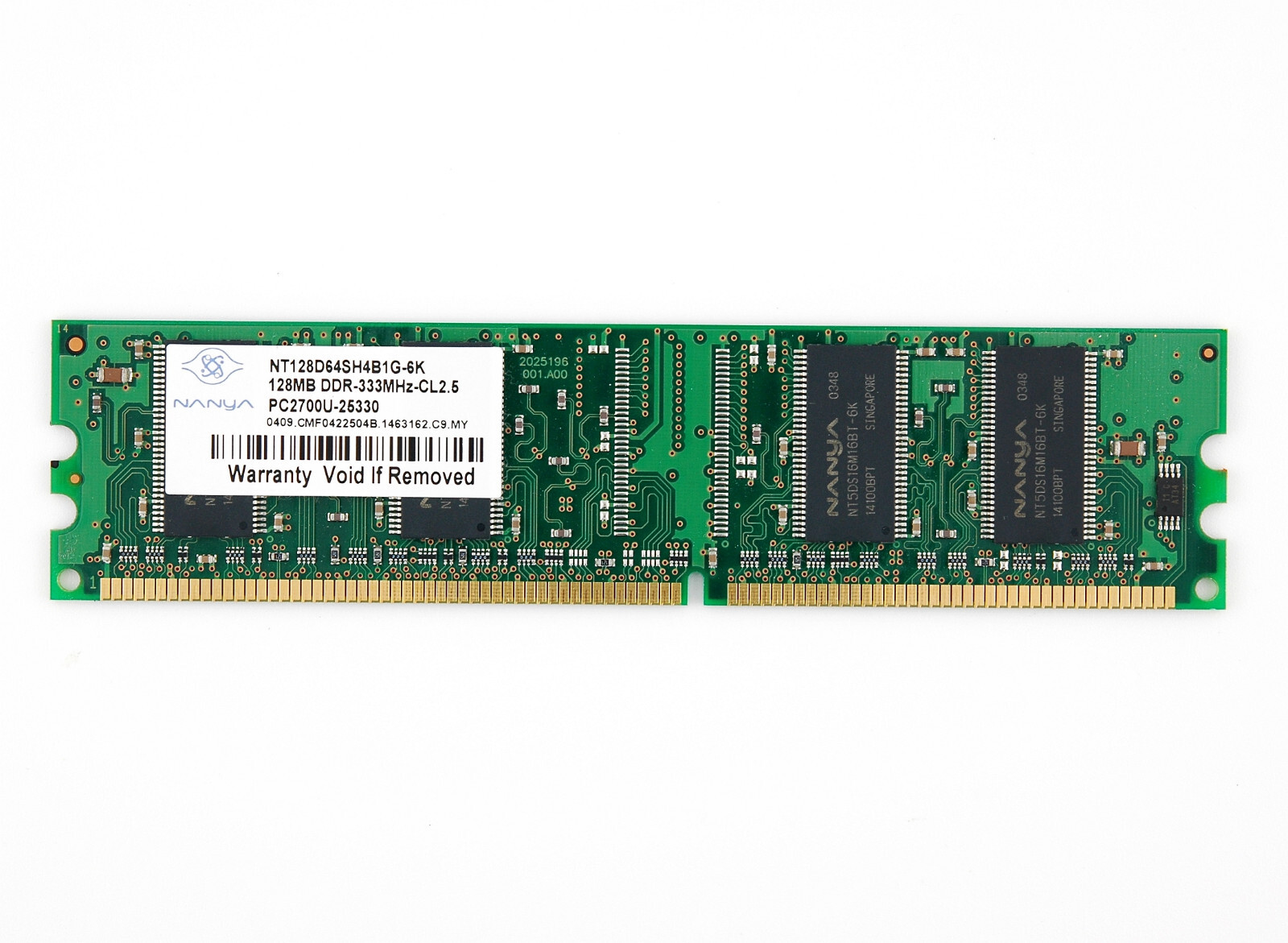 NT128D64SH4B1G-6K Nanya 128MB PC2700 DDR-333MHz non-ECC UNBUF CL2.5 184-Pin DIMM