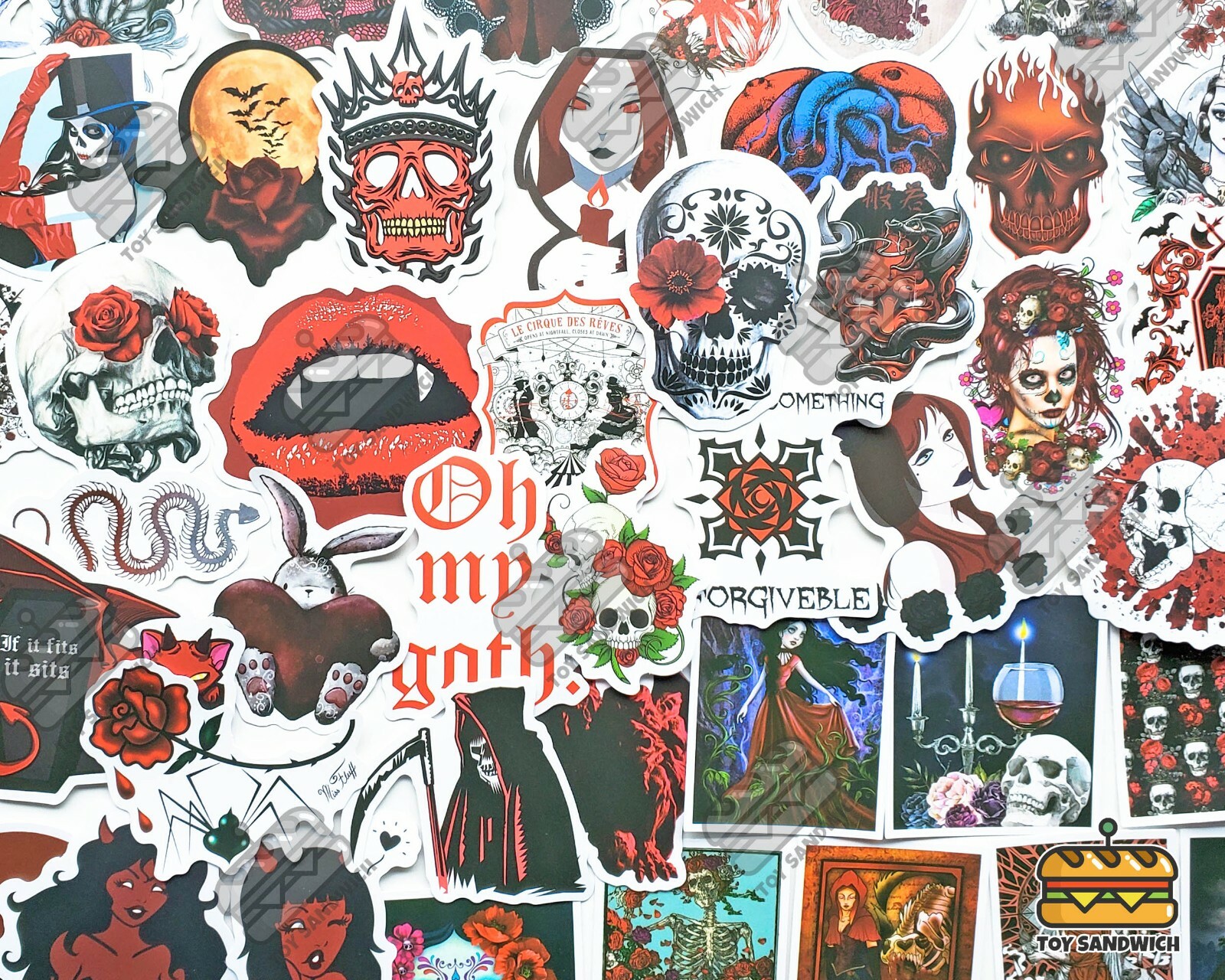 50 pcs "Gothic Terror" Sticker Pack Grim Reaper Spooky Horror Voodoo Ouija Devil