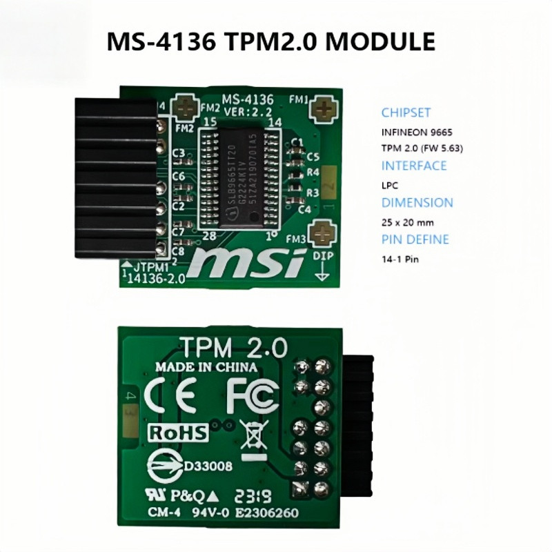 1PC NEW TPM2.0 Security Module for MSI MS-4136 Platform 14 Pin LPC TPM2.0 Module