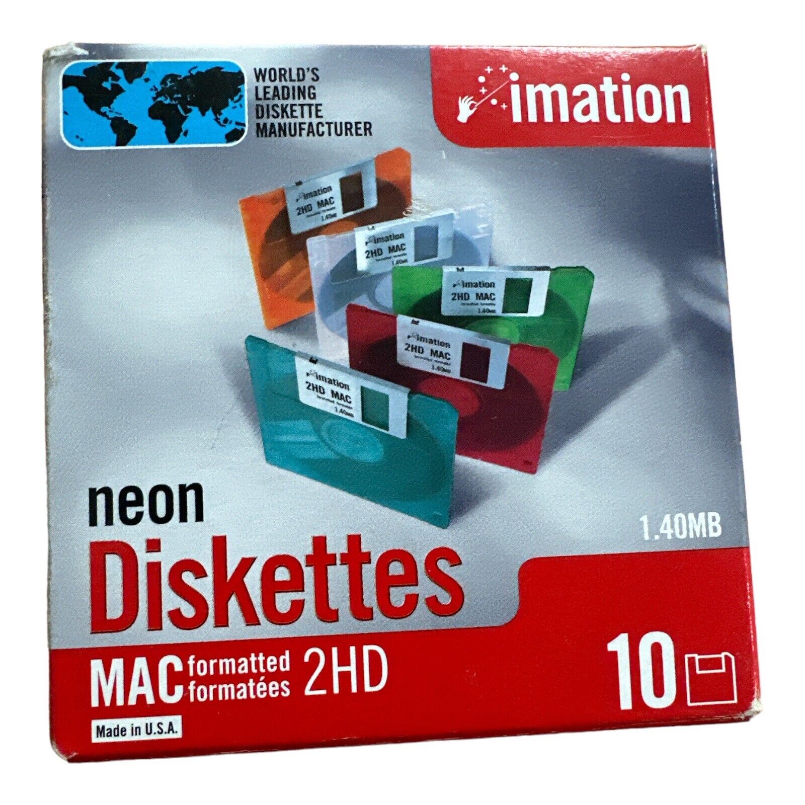Imation Neon Diskettes 1.40 MB Mac Formatted 2HD Floppy Disks 10 Pack Colorful 