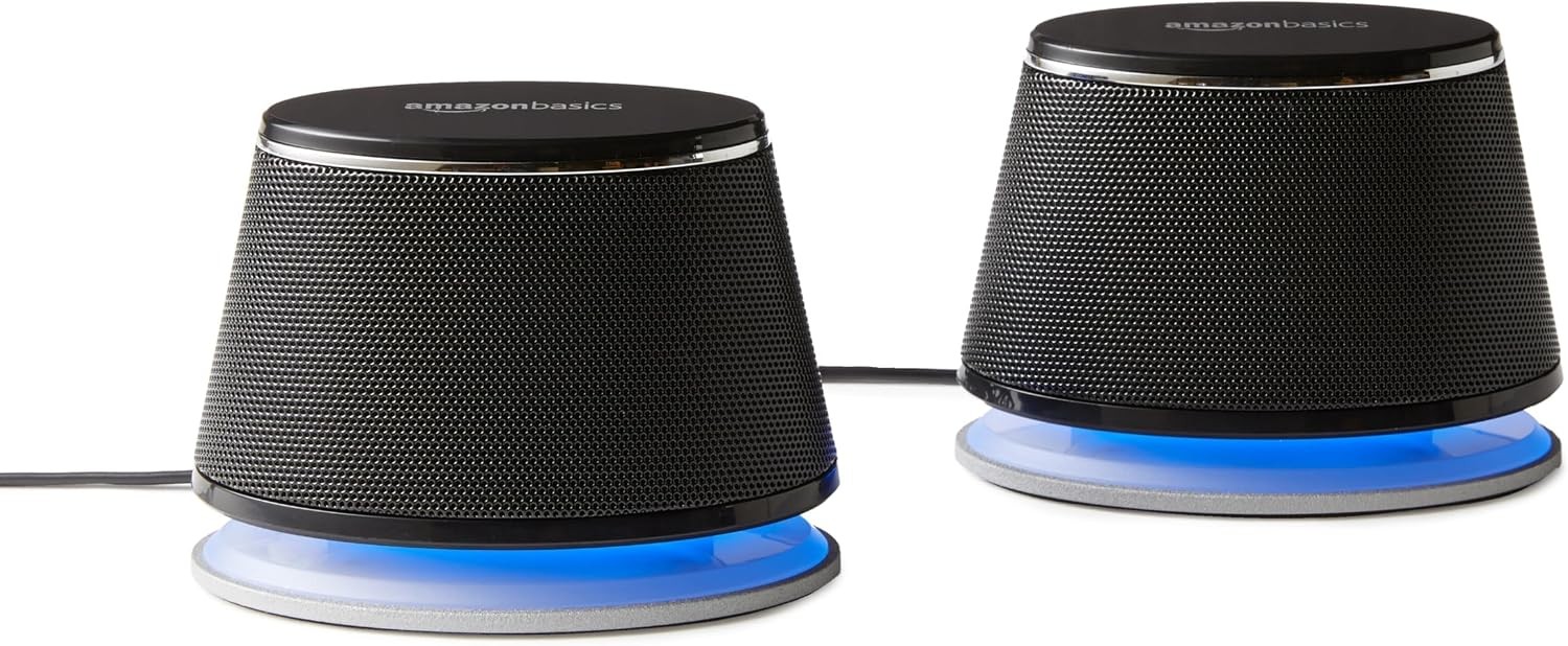 Amazon Basics Stereo 2.0 Speakers for PC or Laptop w/ Volume Control, 3.5mm Aux