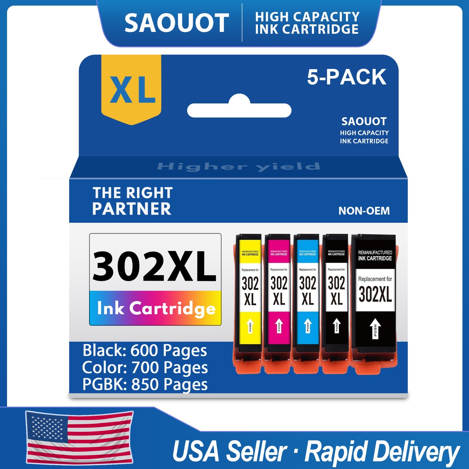 5-Pack 302XL T302XL Ink For Epson Expression Premium XP-6000 XP-6100 Printer