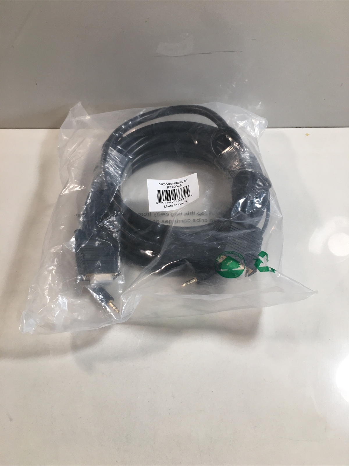 Monoprice 15' Super VGA HD15 Cable 1/8" Stereo Audio Cable SVGA M/M PID:3339