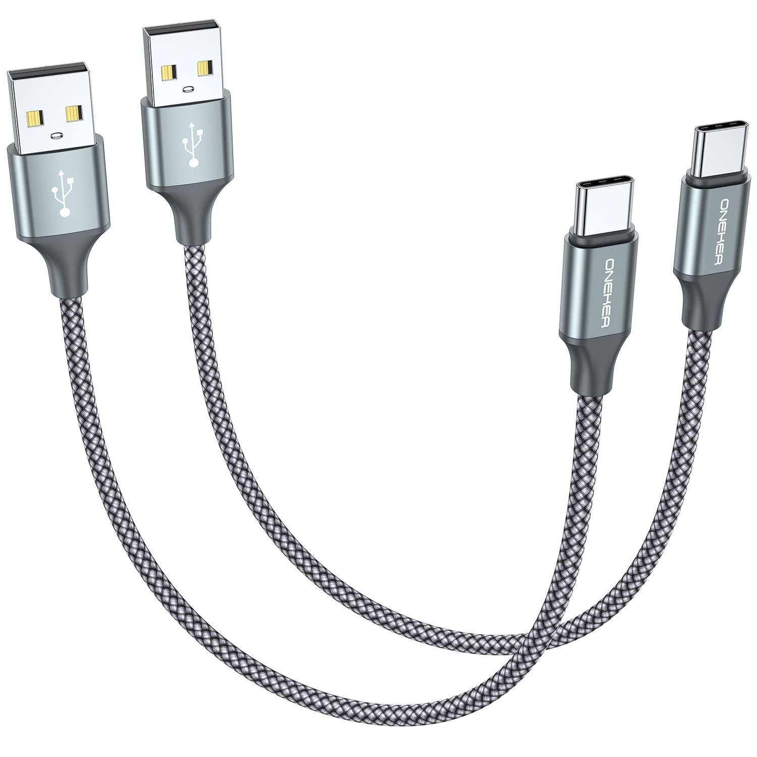 [2-Pack, 1ft] Short USB Type C Cable,Portable USB-C Charger 1 feet, Grey