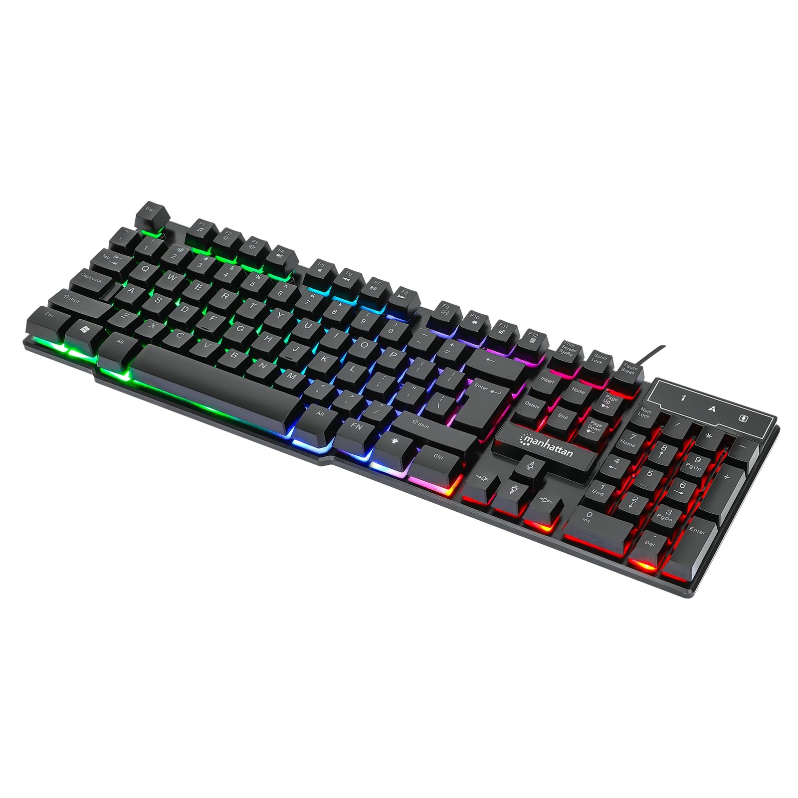 MANHATTAN RGB LED USB Gaming Keyboard - Full Size, Rainbow Backlight, Black