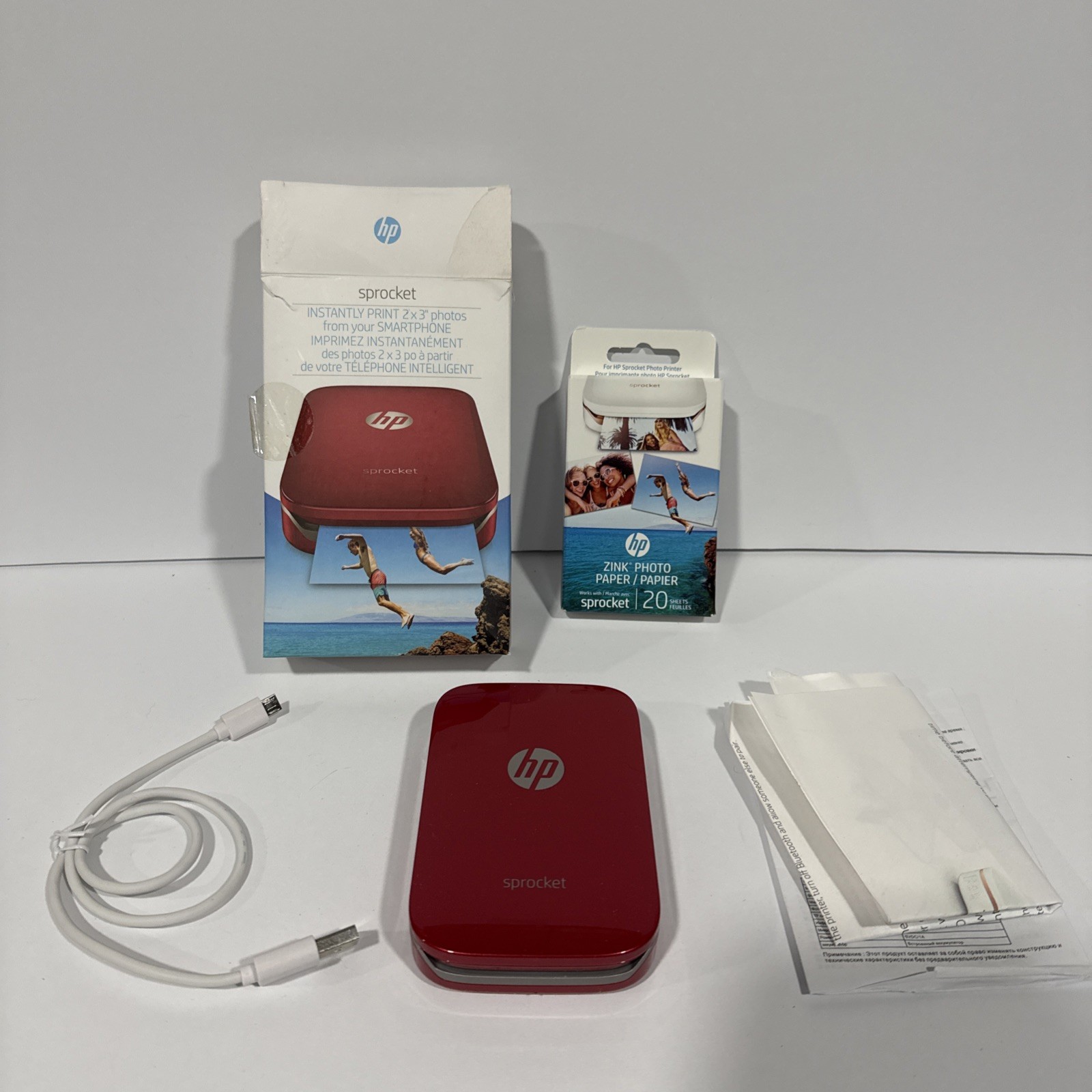 HP Sprocket 100 X7N08A Portable Photo Printer Black 2" x 3" Sticky-Backed Paper