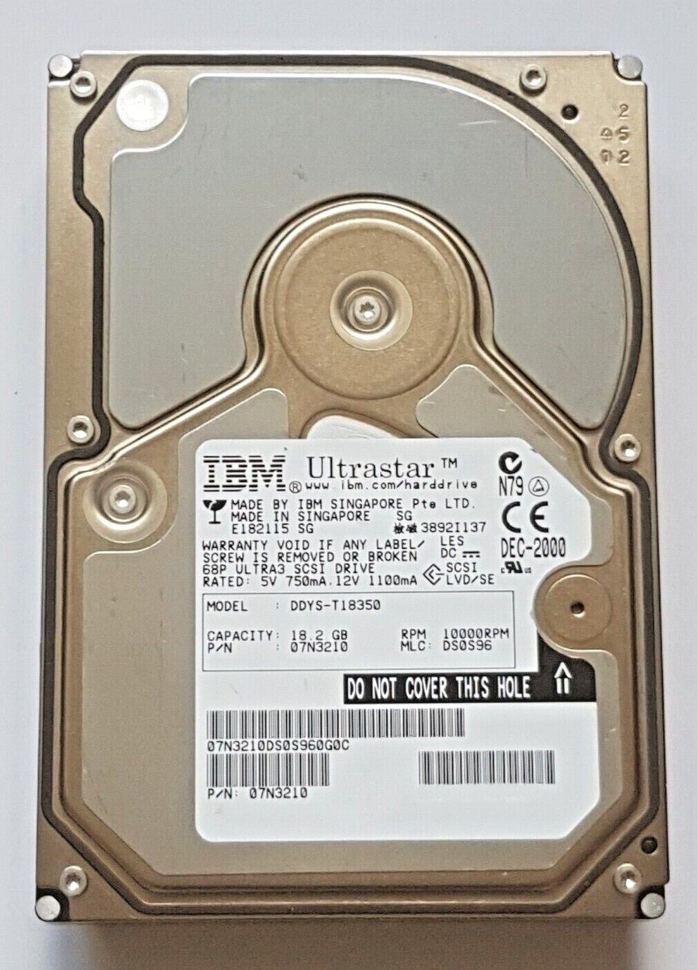 18.2GB IBM DDYS-T18350 P/N 07N3210 10K Ultra3 SCSI 68pin HDD 3.5" Hard Drive