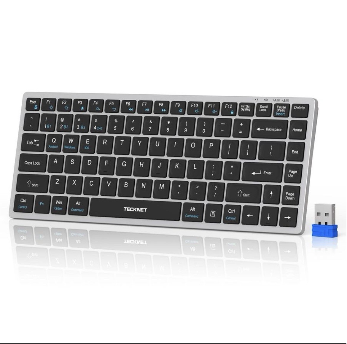 TECKNET Bluetooth Keyboard Rechargeable, 4-Device (2.4G+3BT) Wireless Keyboard