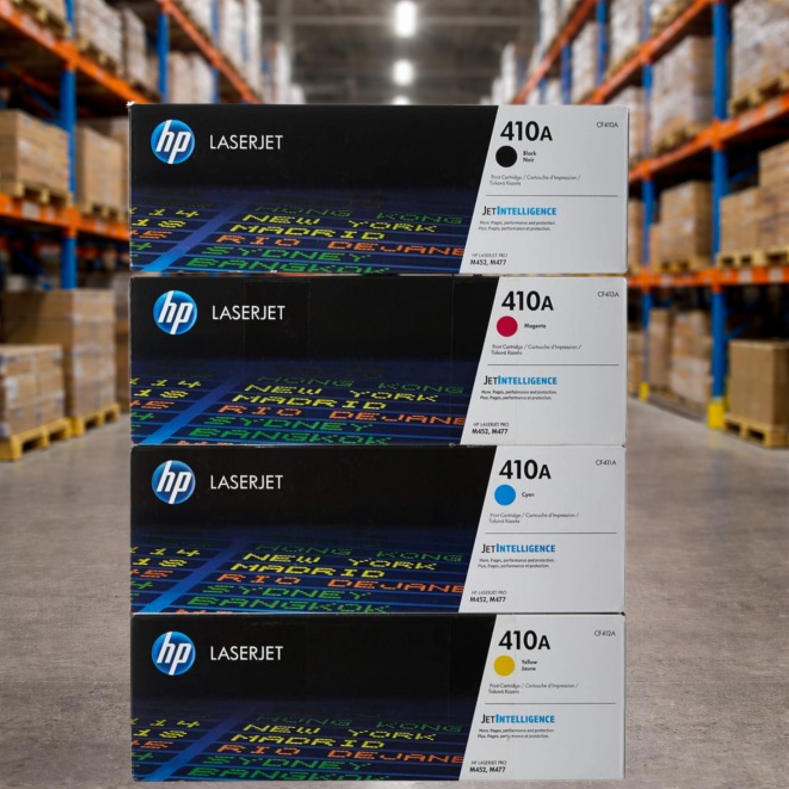 HP 410A  Lot of 4 Black, Cyan, Magneta and Yellow Toner Cartridges Sealed Box ✅