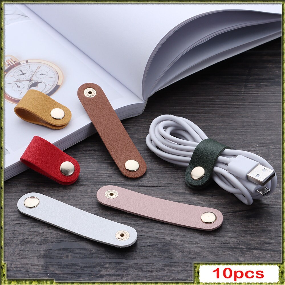 10pcs Leather Cable Management Cord Earphone Cable Desktop Storage Clips Holder