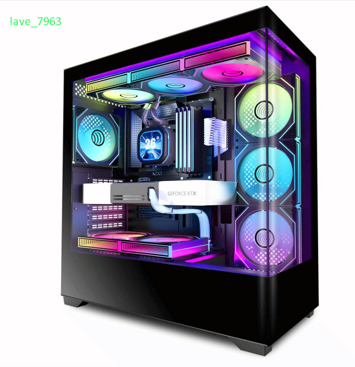 ATX PC Case w/ 7 ARGB Fans, Type-C Mid Tower, Dual Glass, Black P4