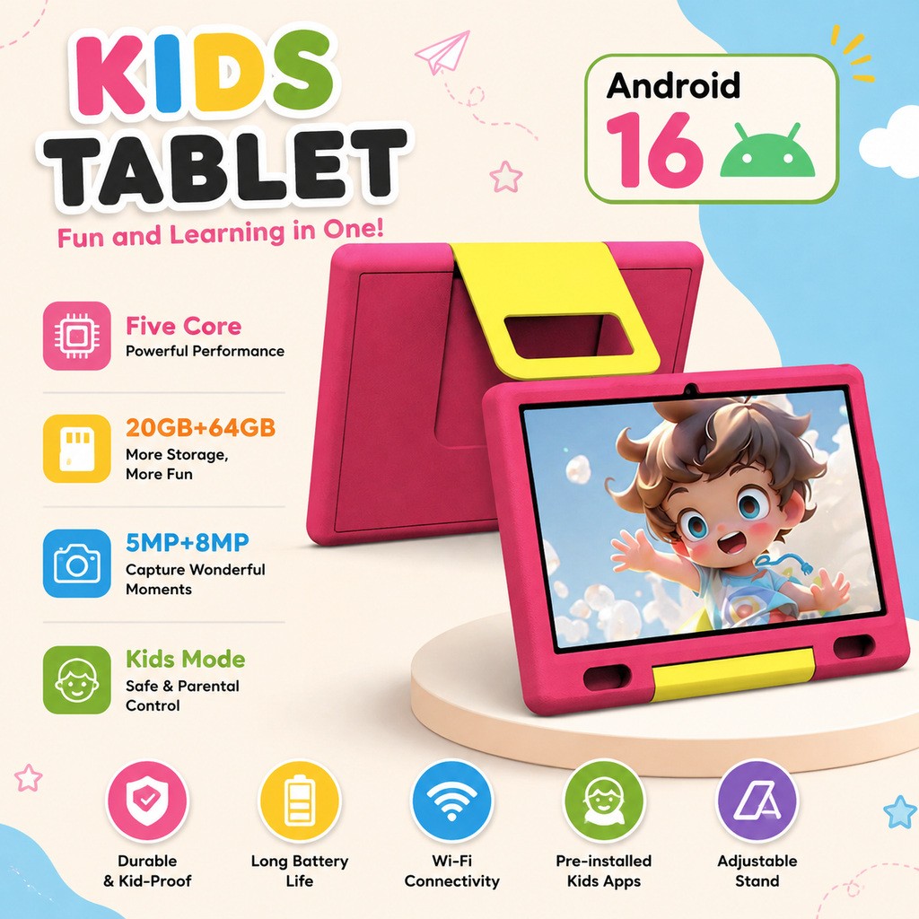 2PCS New Kids Tablet 10.1" IPS Touch 1280*800 20GB+64GB ROM Education Android 16