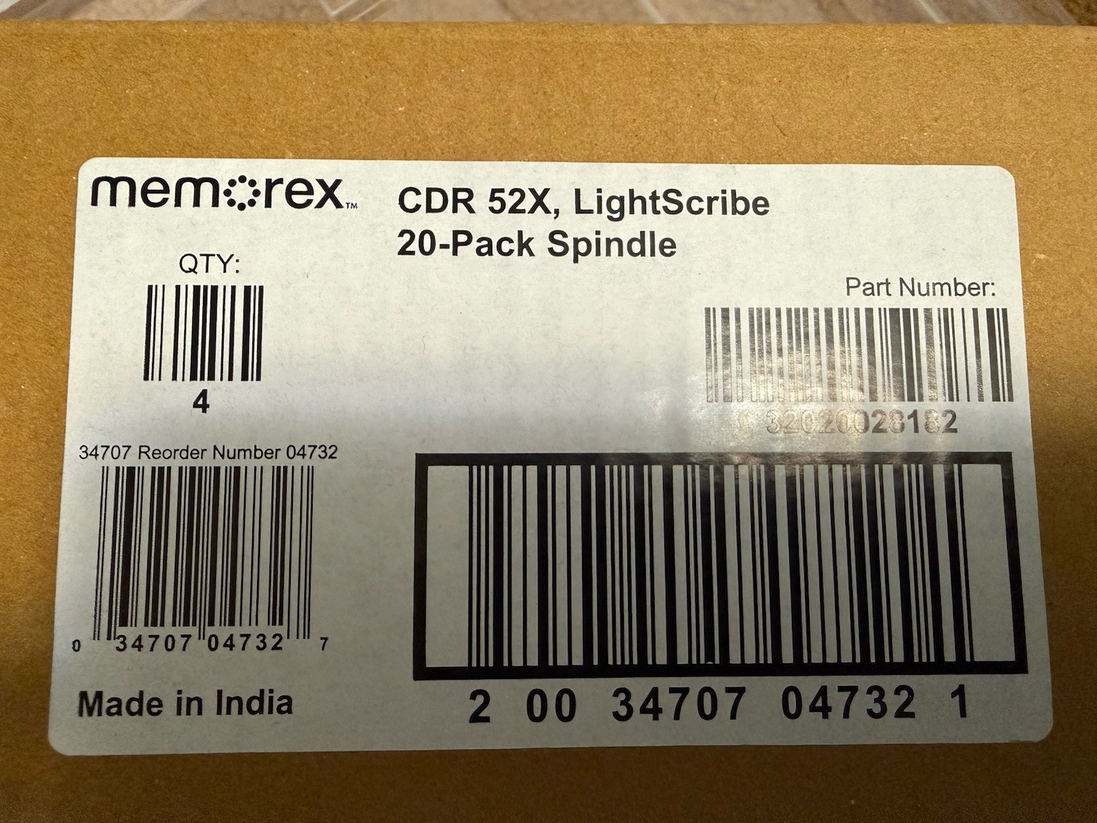 LightScribe Memorex CDR 52X Sealed Case Of Four  20 Pack Spindles Shipper box￼￼