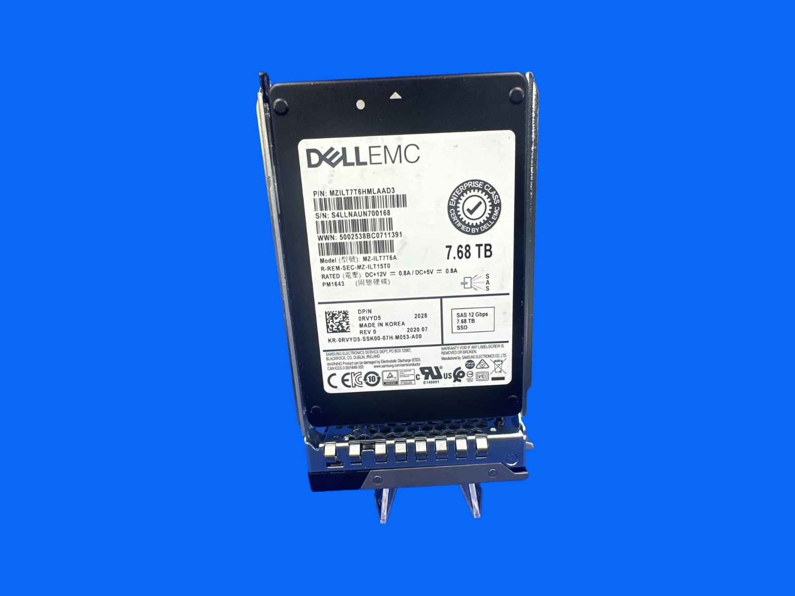 RVYD5 Dell 7.68TB 12Gbps SAS Read Intensive 2.5" SSD Samsung PM1643 MZ-ILT7T6A