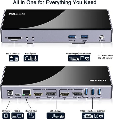 QGeeM USB 3.0 Docking Station,Single 5K/Dual HDMI DispalyPort 4K@60Hz Display -