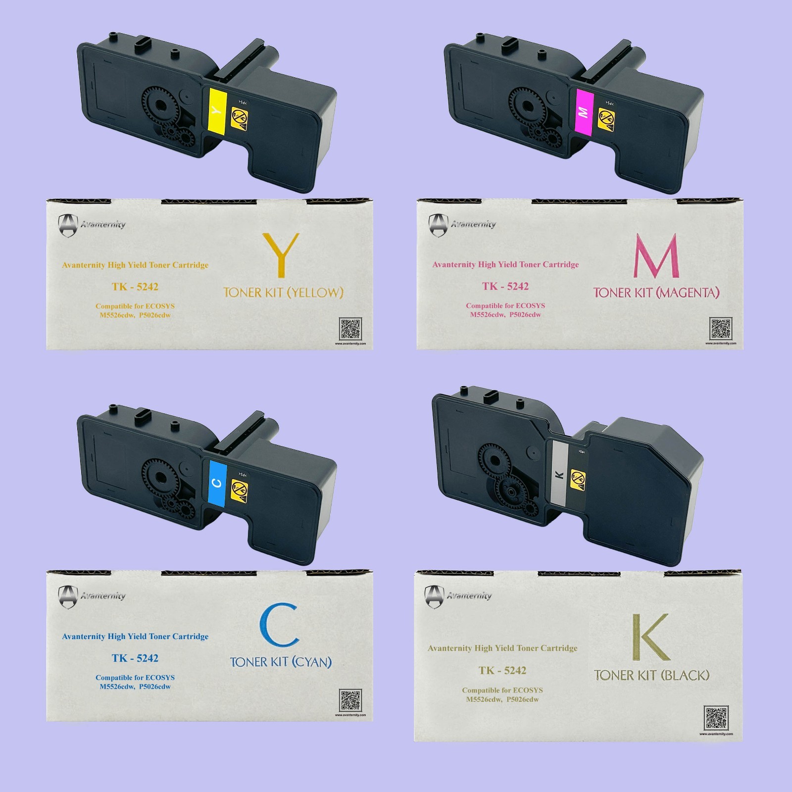 Compatible Kyocera TK-5242 TK5242 Toner Kit, Set of CMYK / 2 Packs of Black