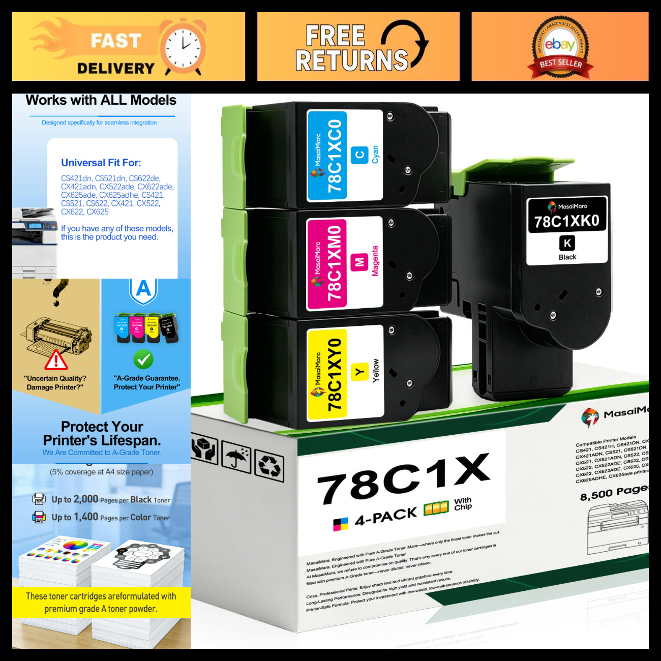 Compatible Toner Cartridges for 78C10, 78C10K0, 78C10C0, 78C10M0, 78C10Y0 - High