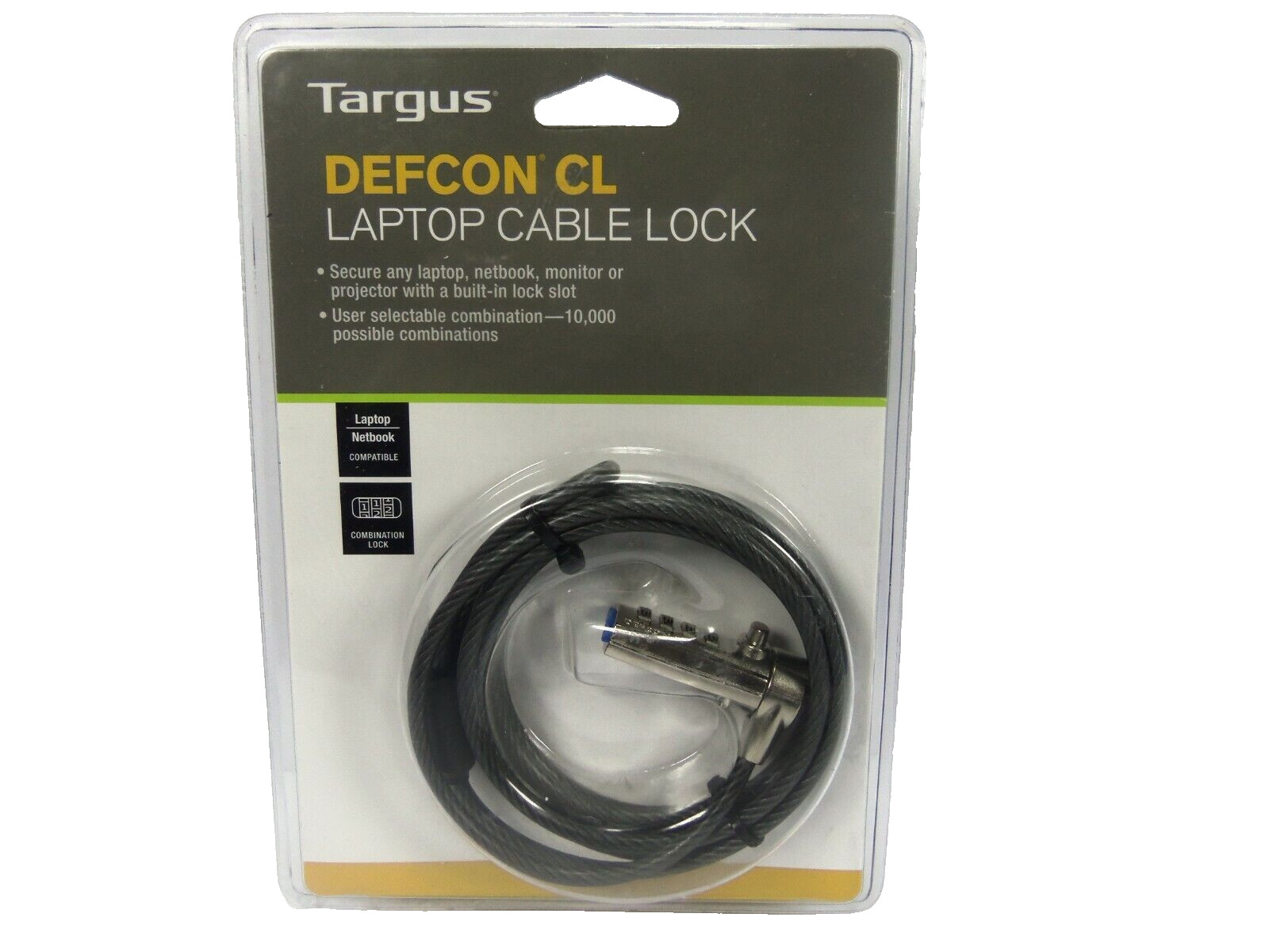 Targus DEFCON T-Lock Resettable Combo Cable Lock for Laptop Computer and Desktop