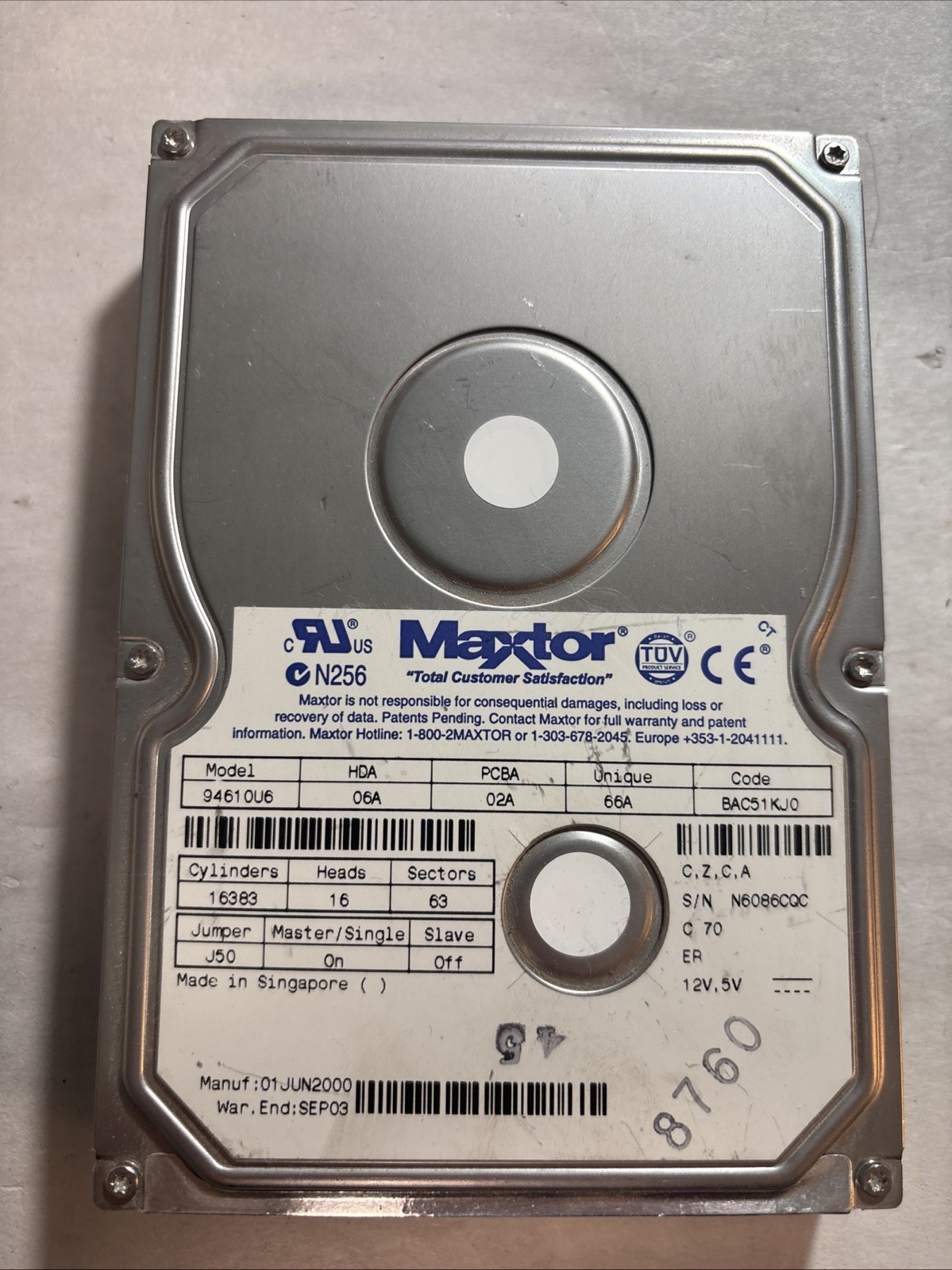 Maxtor 46.1GB 94610U6 3.5” IDE Hard Drive HDD