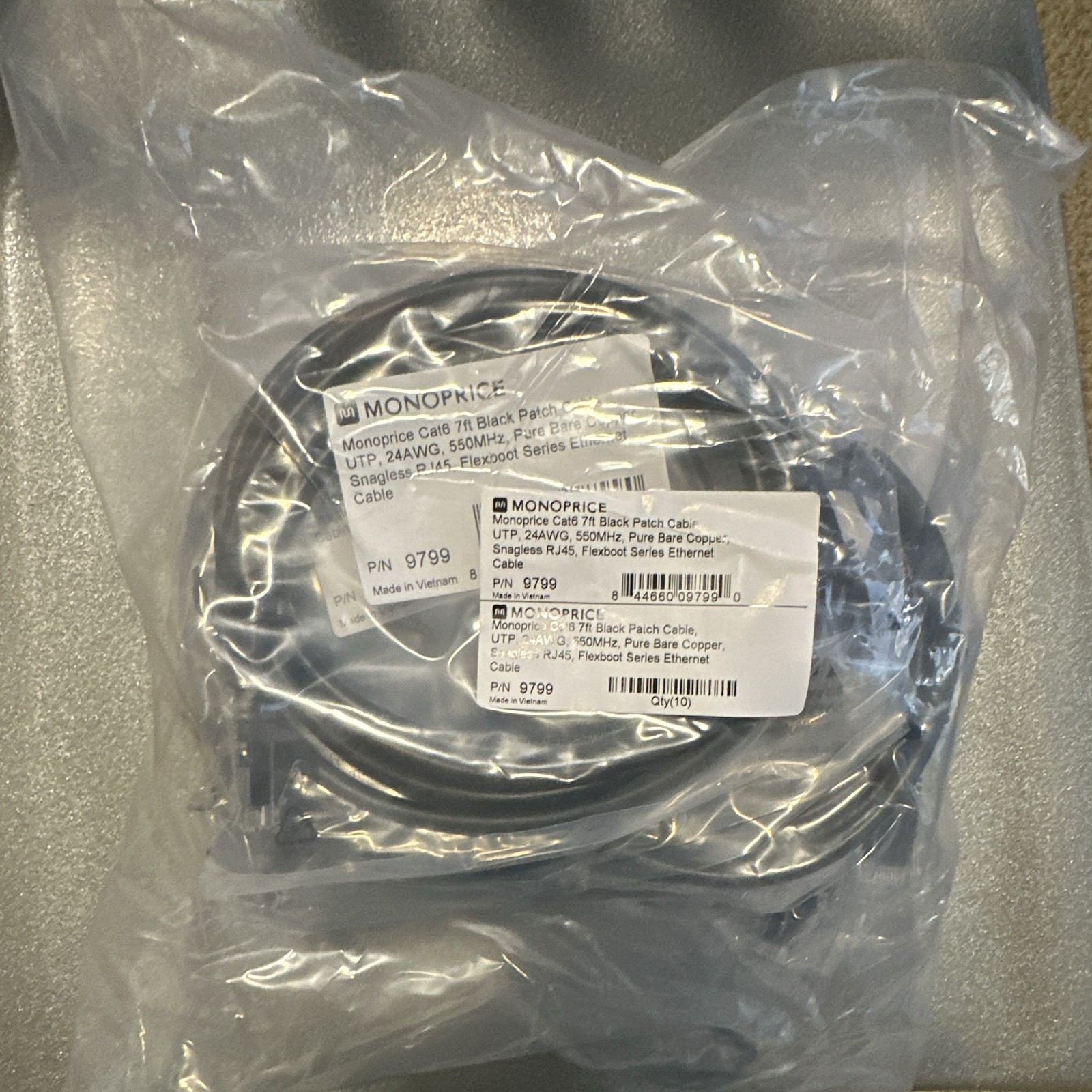 Bag 10 pieces - Black Ethernet Patch Cable RJ-45 to RJ-45 Round 9799