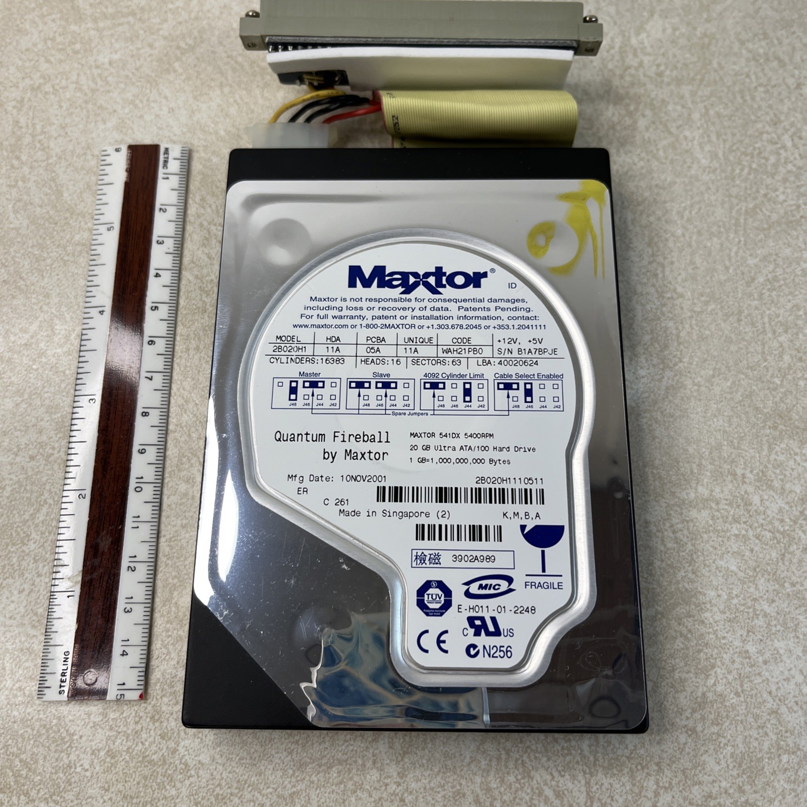 Vtg. MAXTOR MODEL 2B020H1 Quantum Fireball 20GB UNTESTED