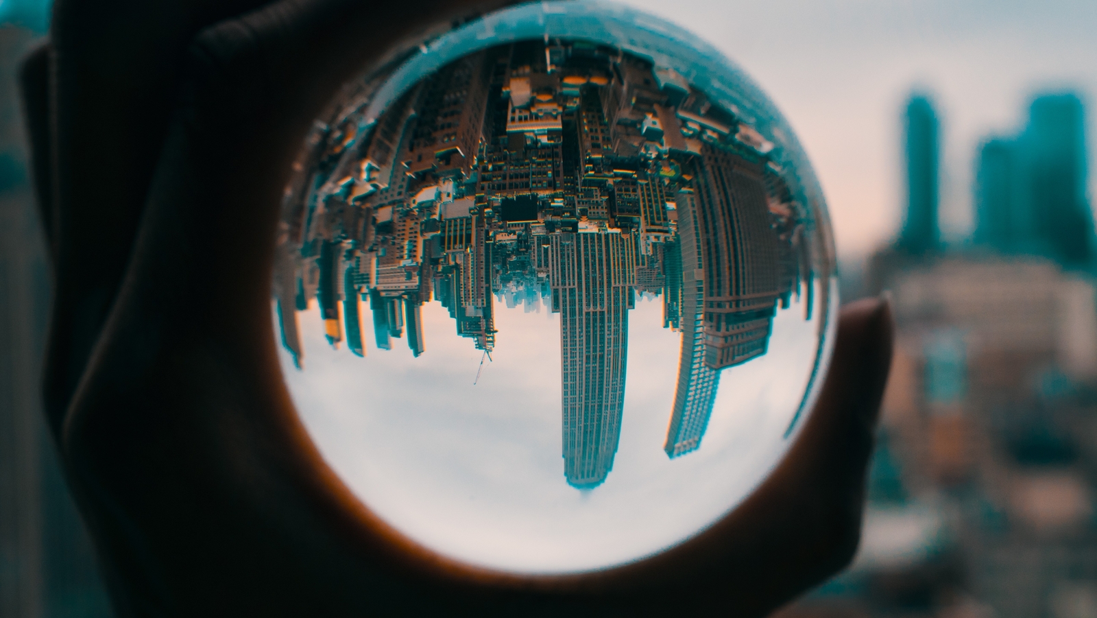 Landscape new york city crystal ball cityscape urban Custom Gaming Mat Desk
