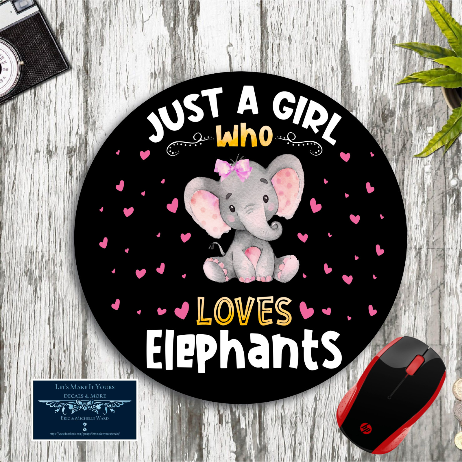 JUST A GIRL WHO LOVES ELEPHANTS CUSTOM ROUND MOUSEPAD DESK MAT OFFICE GIFT