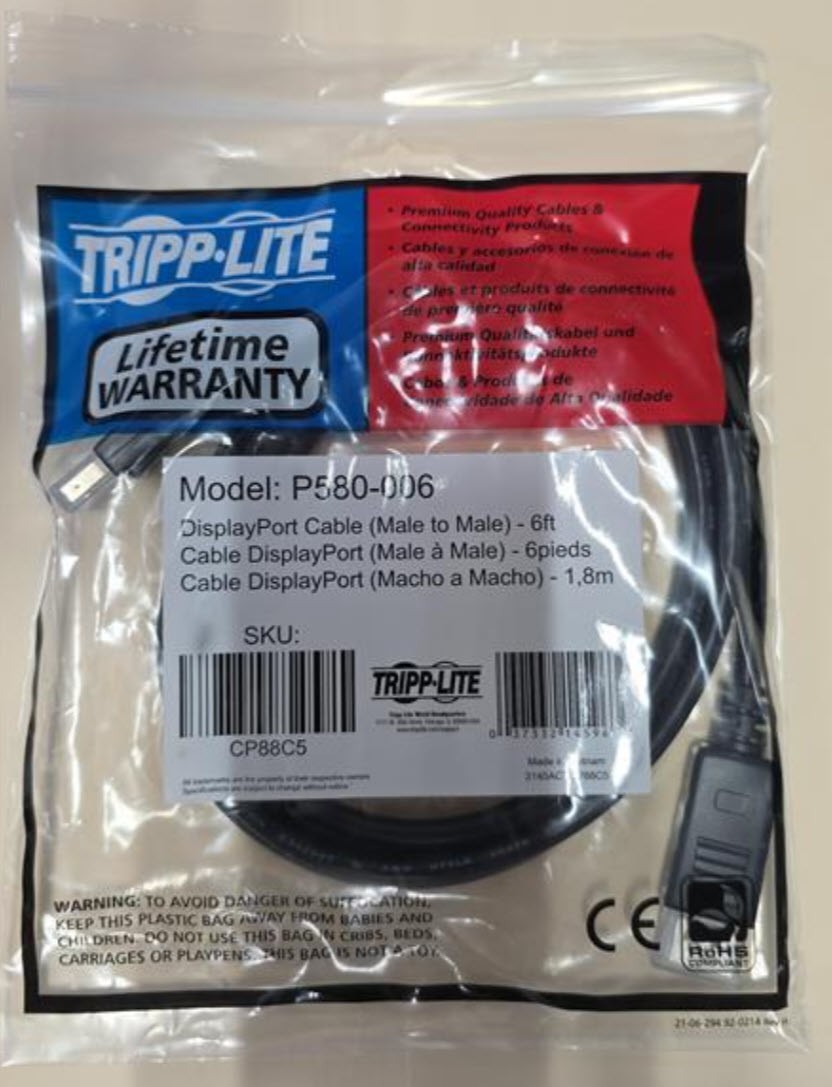 Tripp Lite Model P580-006 Display Port  male to male Cable 6 Ft. New