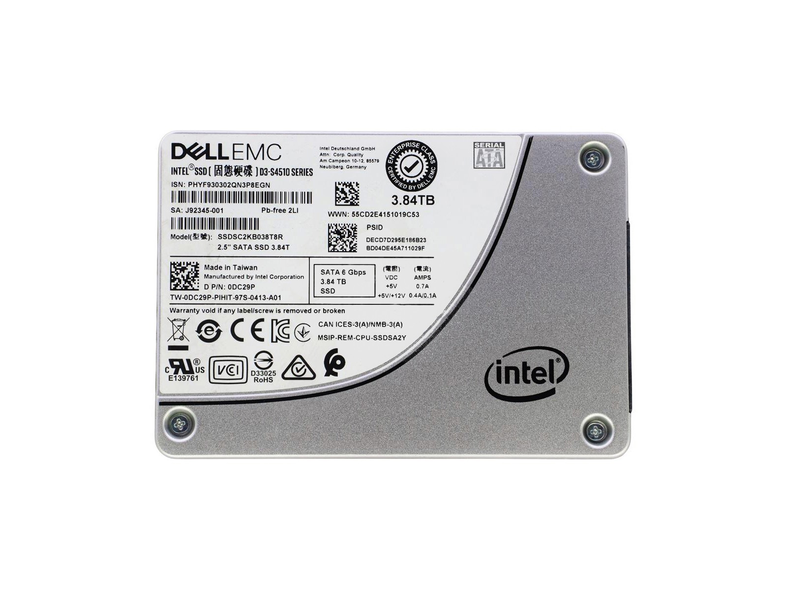 Hard drive Dell 3.84TB SSD SATA 6G 2.5" TLC RI DC29P